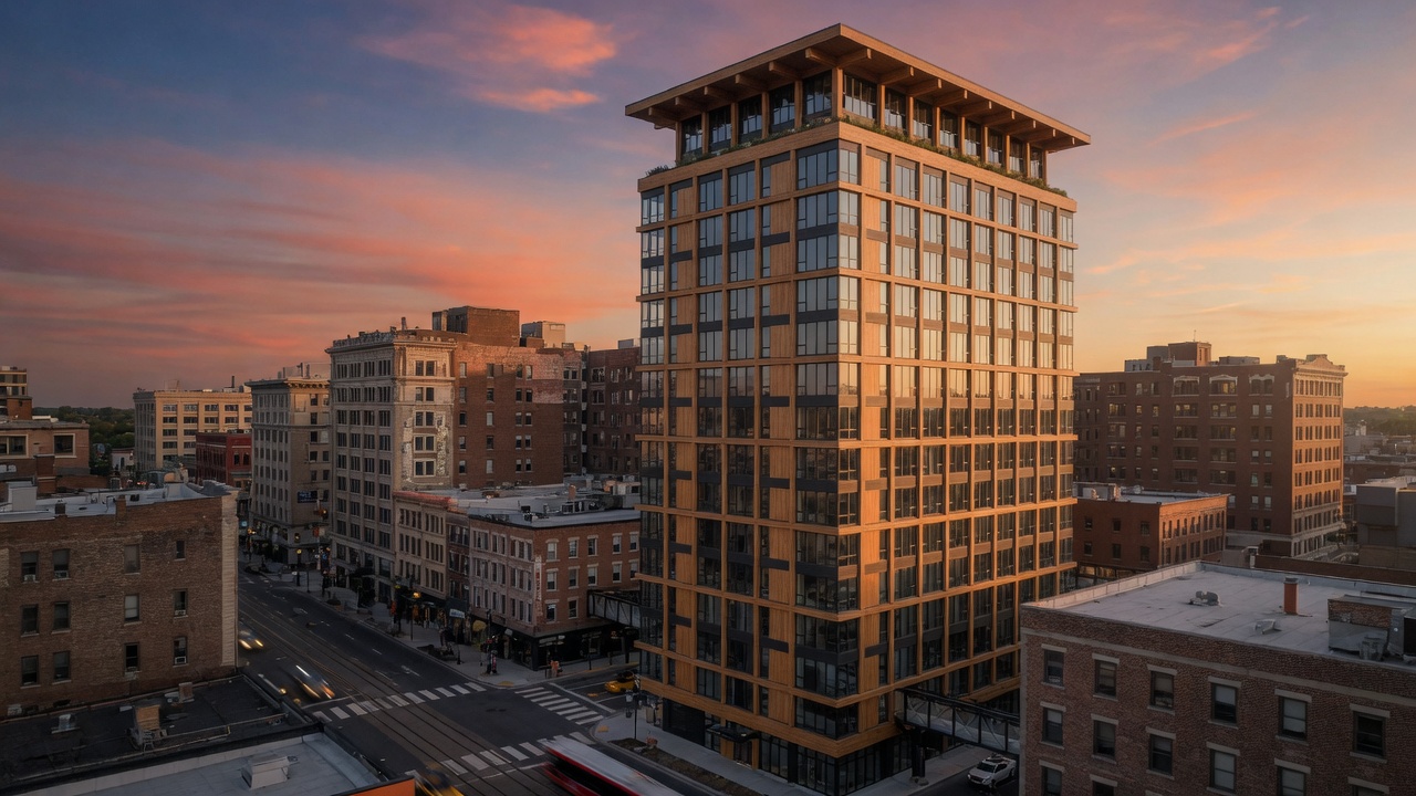 Timber Towers Among Asphalt and Brick
