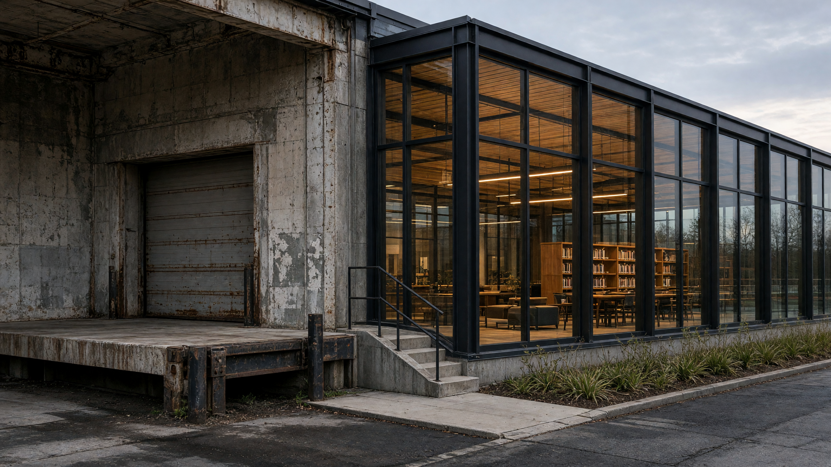 The joint where the old loading dock meets new glazing